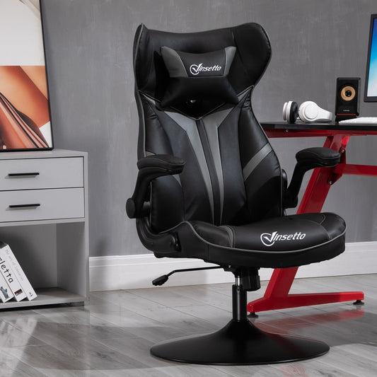 Vinsetto Gaming Stuhl ergonomischer Computerstuhl mit Wippfunktion Drehstuhl höhenverstellbar Stahl Schwarz+Grau 67 x 70 x 106-112 cm