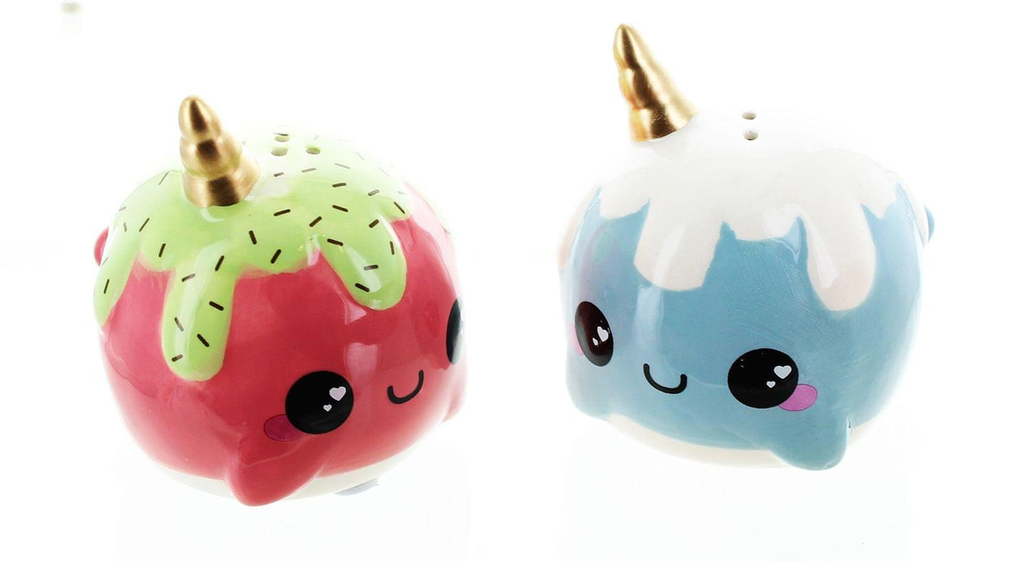 Glitter Galaxy Pink & Blue Ice Cream Cone Narwhal Salt & Pepper Shaker Set