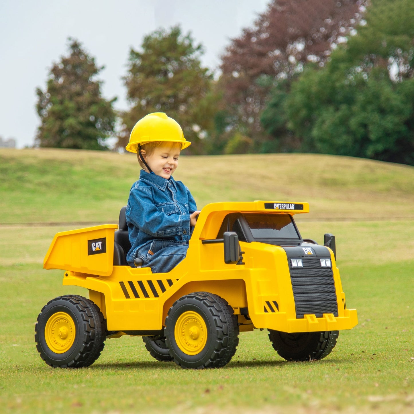 AIYAPLAY Elektro-Kinderbagger, Caterpillar Kipplaster, 3-5 km/h, mit Fernsteuerung, 3-6 Jahre, Gelb