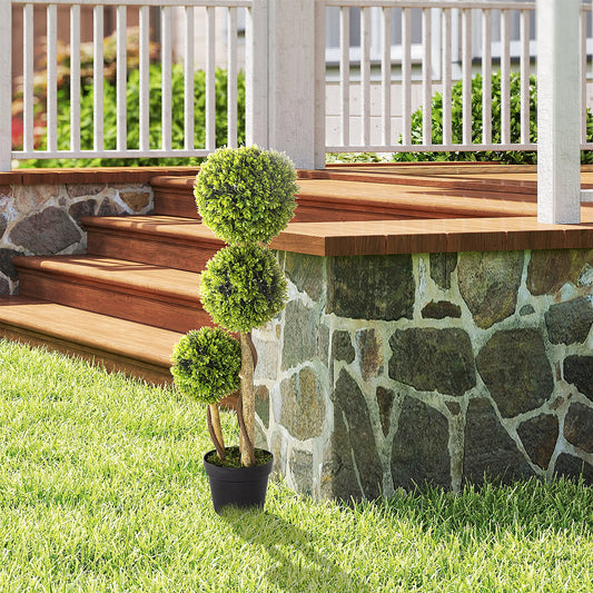 HOMCOM Künstlicher Buchsbaum, Kunstpflanze, realistisches Aussehen, Outdoor, Grün + Schwarz