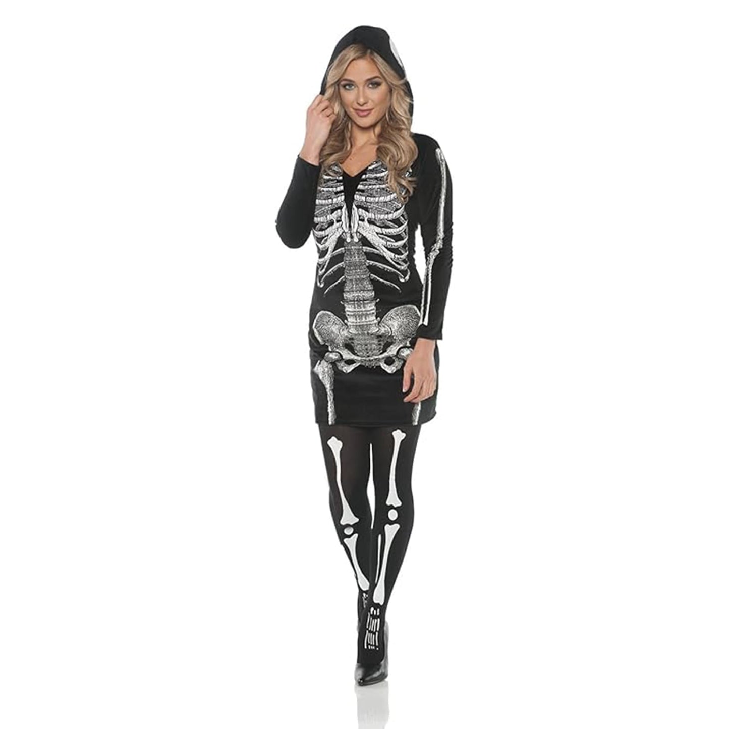 Women's Skeletal Hoodie Dress Costume M