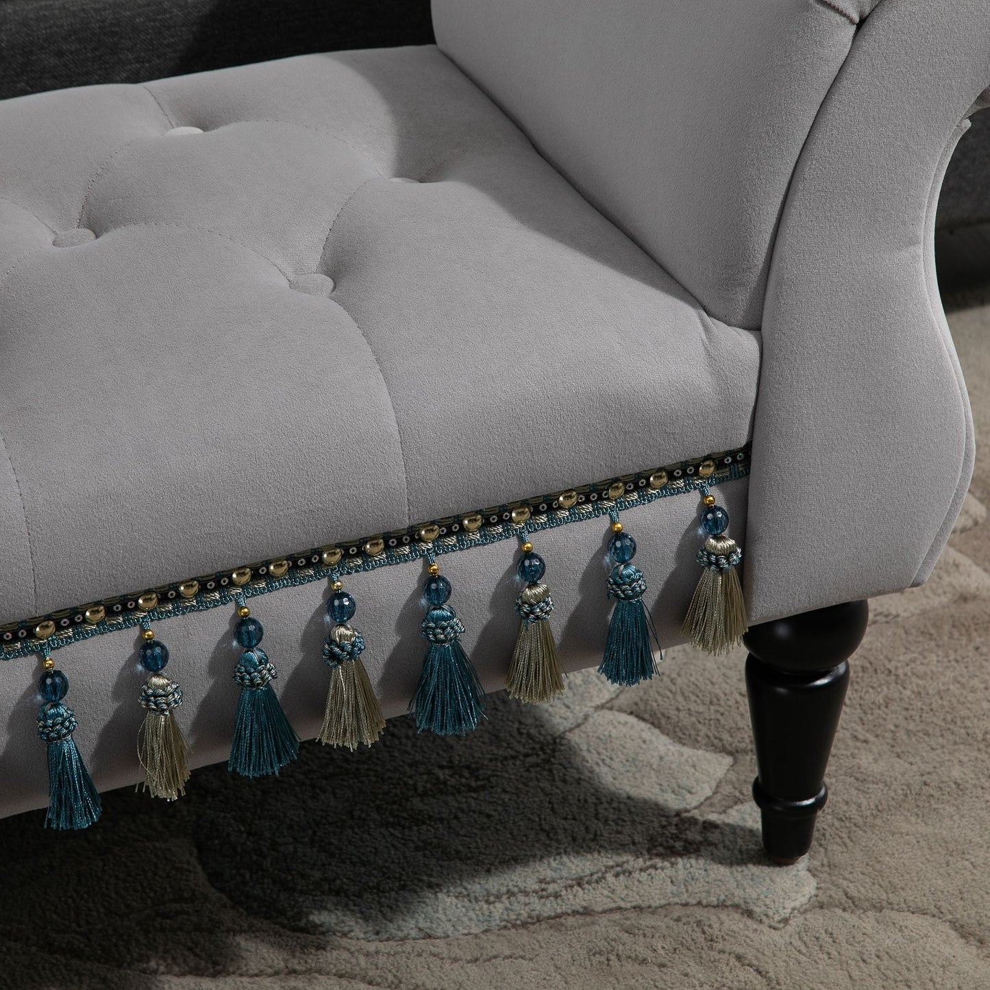 HOMCOM Sitzbank Polsterbank mit Samt-Bezug, Armlehne Bettbank mit Holzrahmen, Schuhbank für Schlafzimmer, Wohnzimmer, Flur 117 x 40 x 58 cm Hellgrau