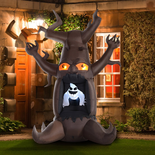 HOMCOM Aufblasbarer Halloween Baum Gespenst mit 3 Lichtern für den Garten Polyester Braun 180 x 140 x 240 cm