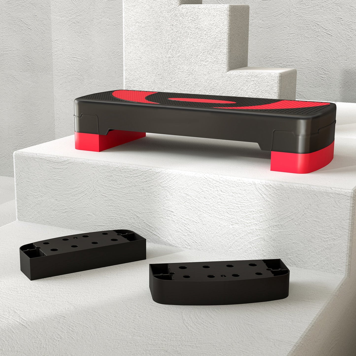 HOMCOM Aerobic-Stepper, höhenverstellbar, für Indoor und Outdoor, Belastbarkeit bis 150 kg, 80 x 31 x 10-20 cm, Rot