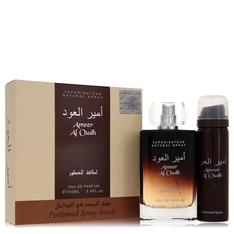 Ameer Al Oudh Gift Set By Lattafa - Size: 3.4 oz Eau De Parfum Spray + 1.7 oz Perfumed Spray