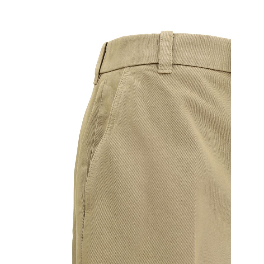 Beige Cotton Casual Pants