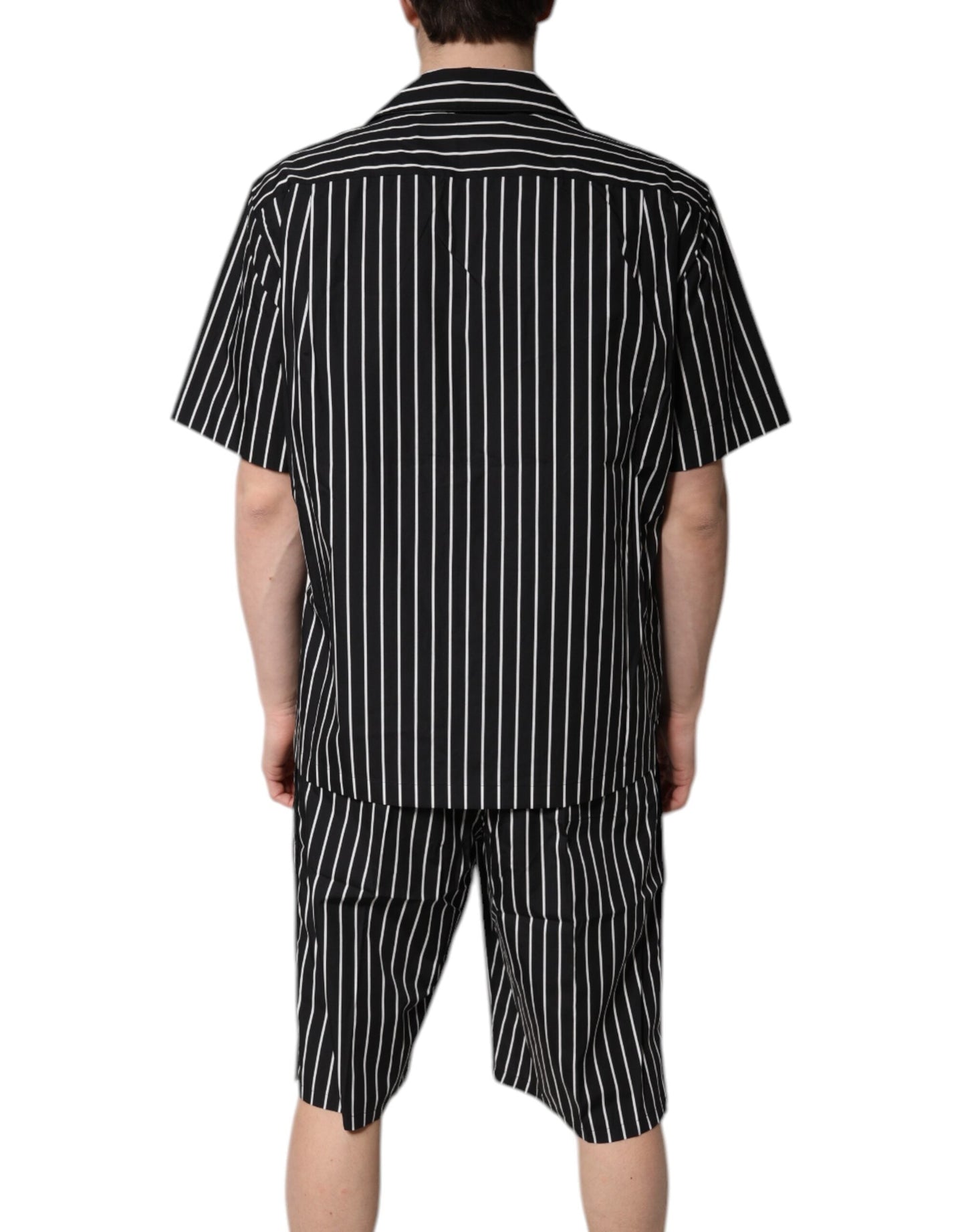 Black White Stripes Cotton Men Pajama Set Sleepwear