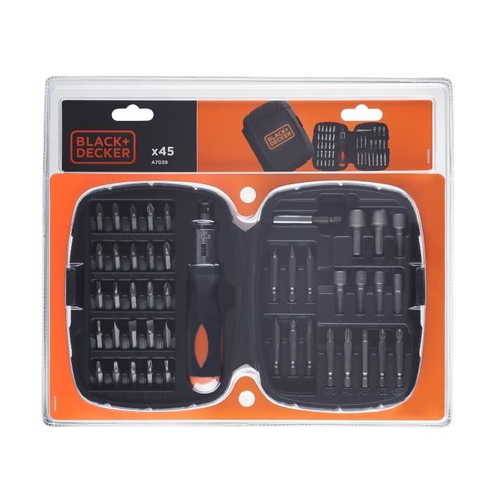 Kit screwdriver and tips A ratchet (45 pieces) Black+Decker - A7039 -XJ