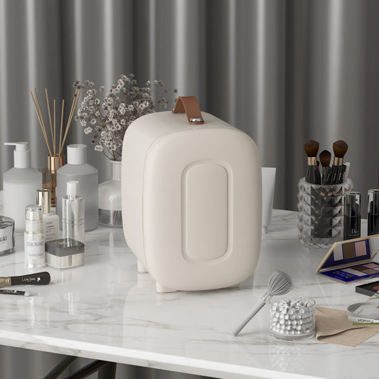 HOMCOM Mini Kühlschrank Kühlschrank Beauty Fridge, 4 L Fassungsvermögen, 20,3 x 26,3 x 28 cm, Cremeweiß