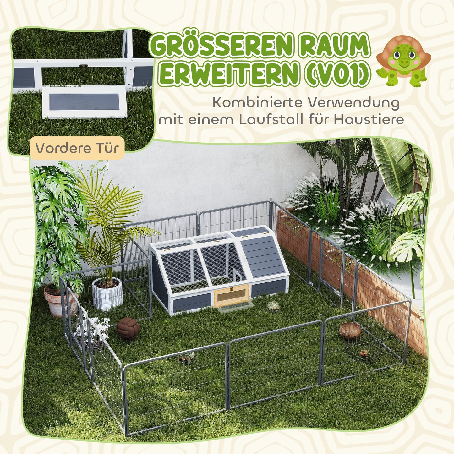 PawHut Schildkrötenbox, Outdoor Schildkrötengehege, bodenloses Design, leicht zu öffnen, Schildkrötenhaus, Hellgrau