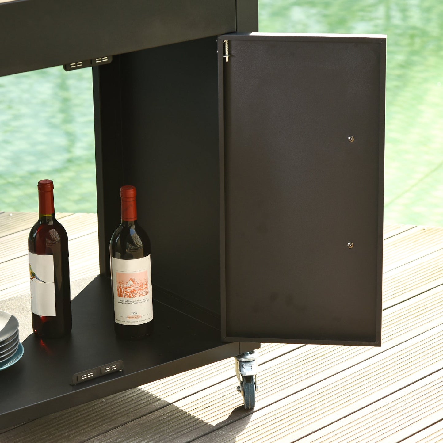 HOMCOM Küchenwagen mit Rollen, Servierwagen, Rollwagen mit Schrank, Haken und Edelstahlgriffe, Küchenhilfe, BBQ Grilltisch aus Edelstahl Küchentrolley, 86 x 50 x 86,5 cm Schwarz