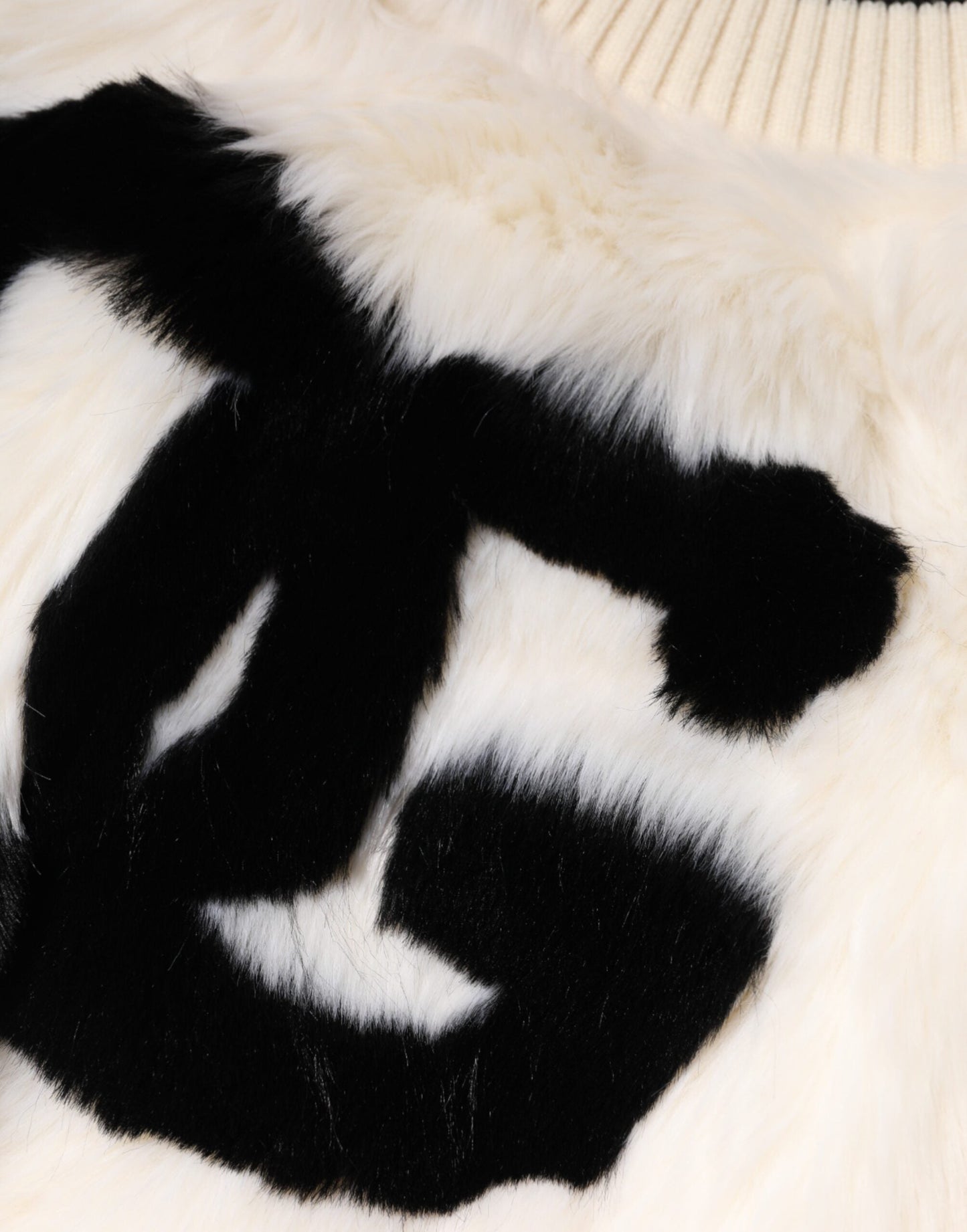 White Cropped Faux Fur DG Sweatshirt Sweater