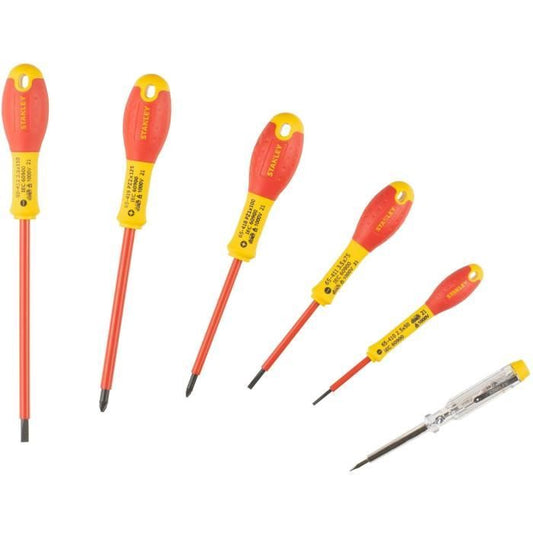 Set of 6 Insulated Screwdrivers 1000V - STANLEY FATMAX - 0-65-443 - Electrician + Pozidriv + Tester