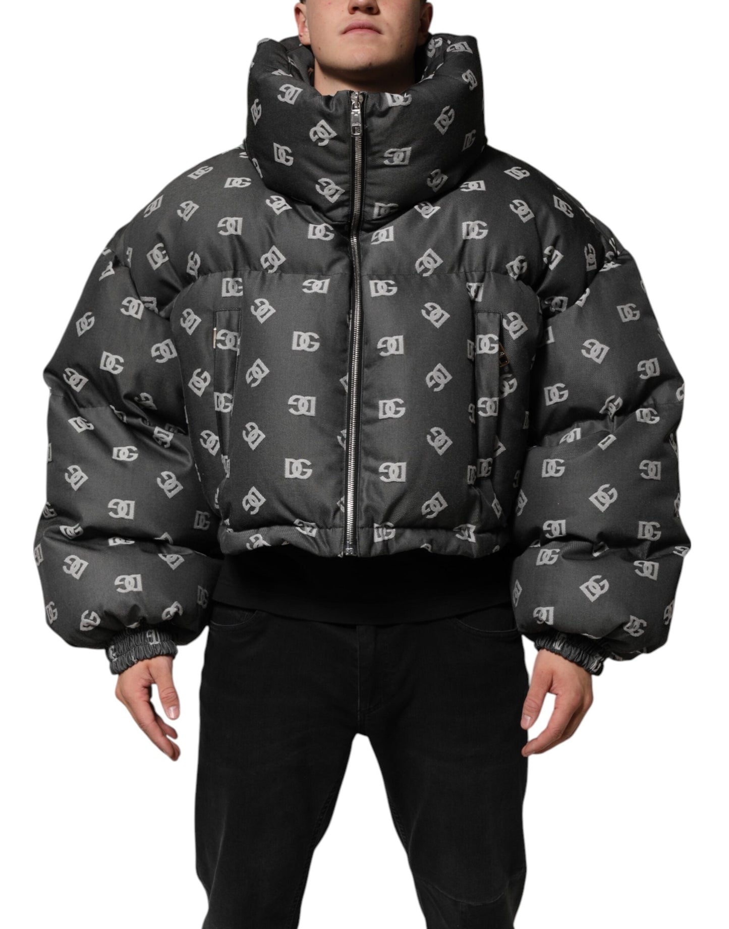 Black DG Monogram Full Zip Puffer Men Jacket