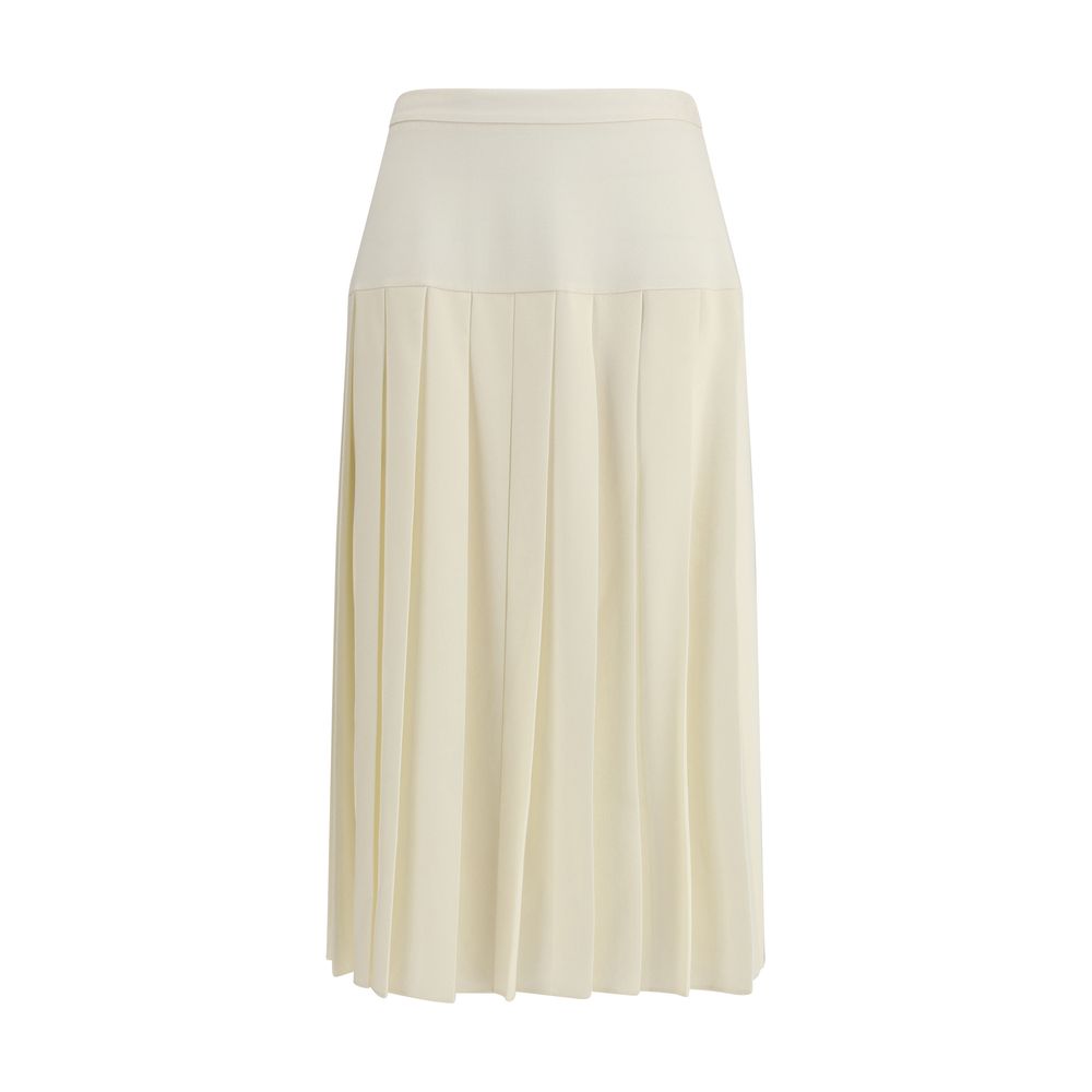 White Fleece Wool Midi Skirt