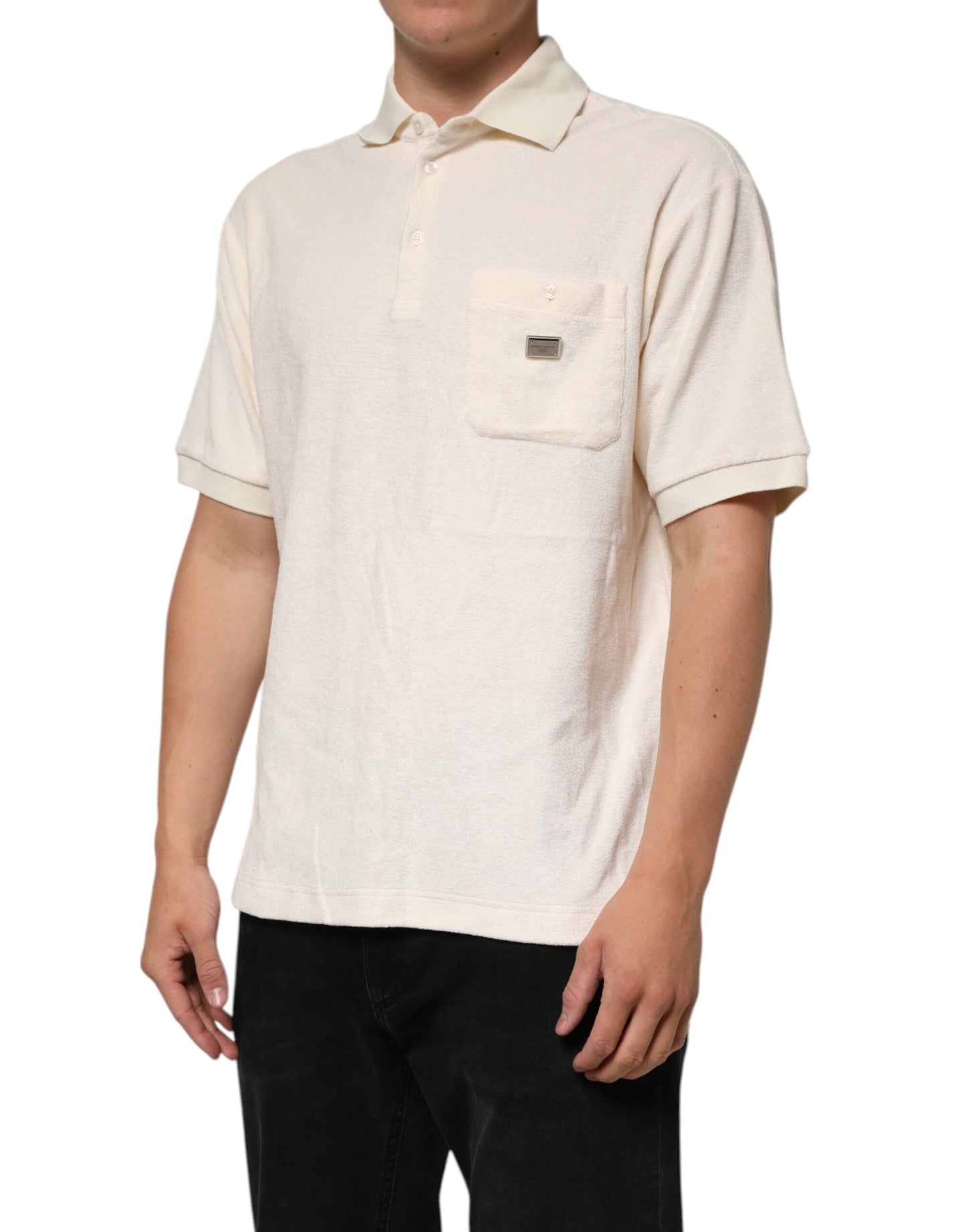 Ivory Cotton Terry Logo Pocket Polo T-shirt