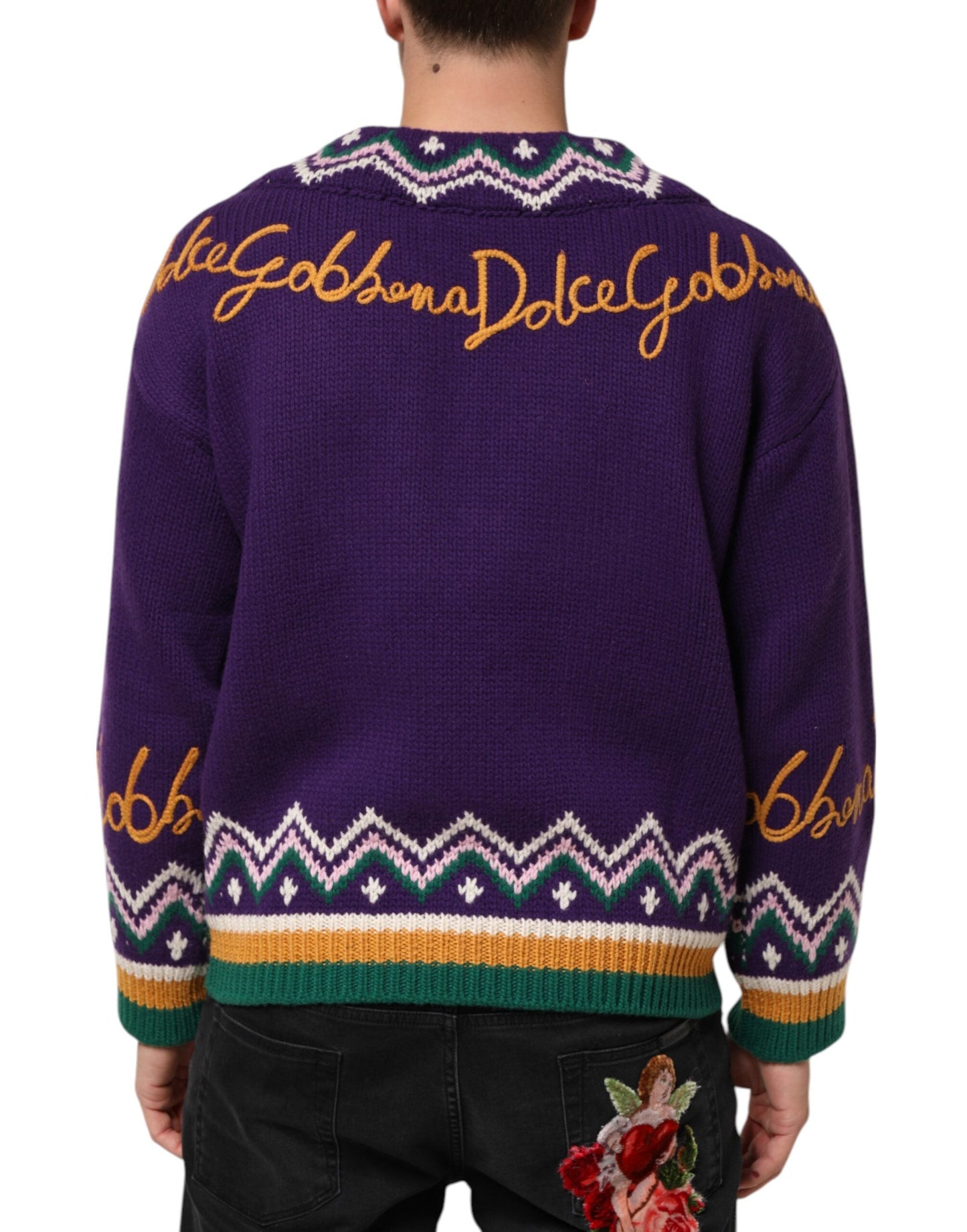Purple Wool DG Logo Men Knit Pullover Sweater