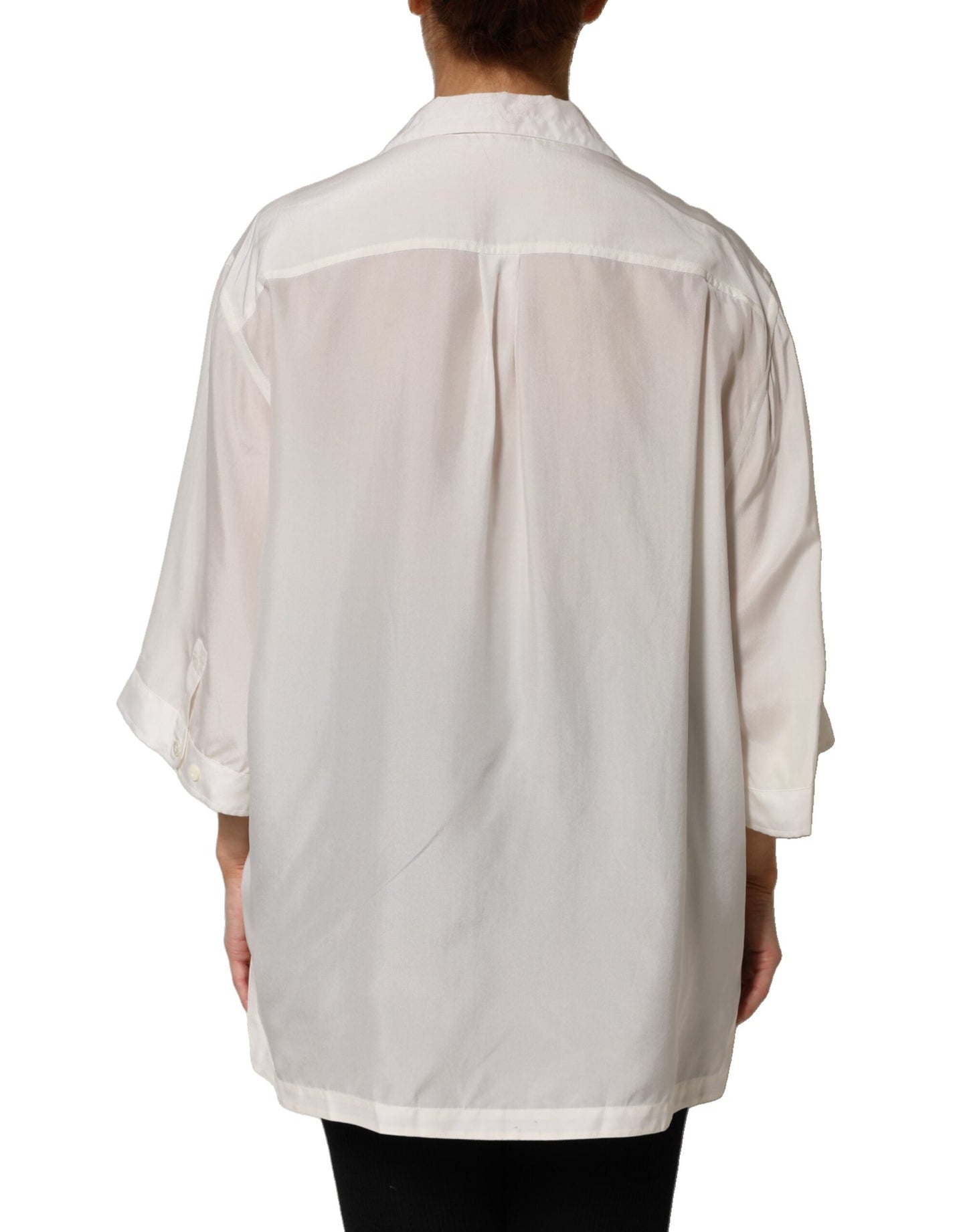 White Silk Collared 3/4 Sleeves Blouse Top