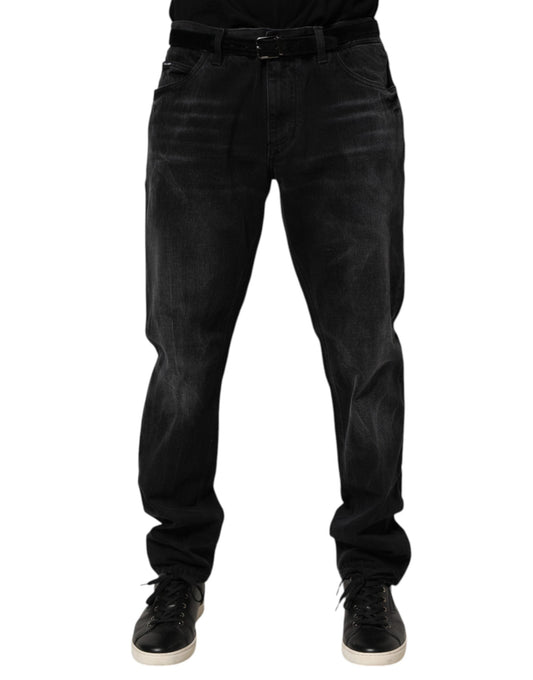 Black Washed Cotton Skinny Men Denim Jeans