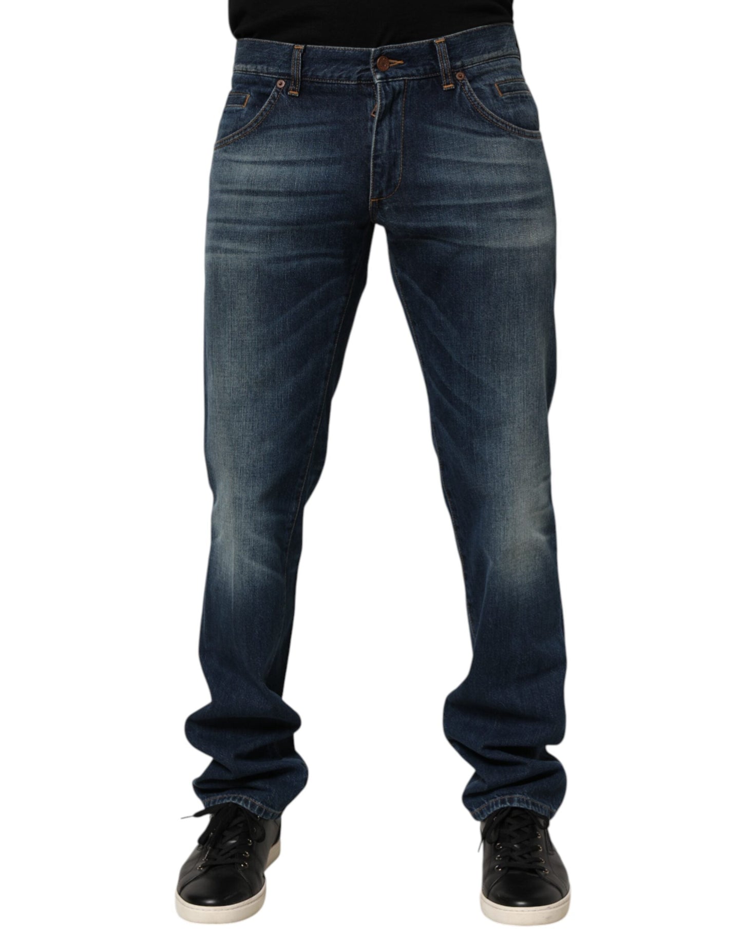 Dark Blue Washed Cotton Skinny Men Denim Jeans