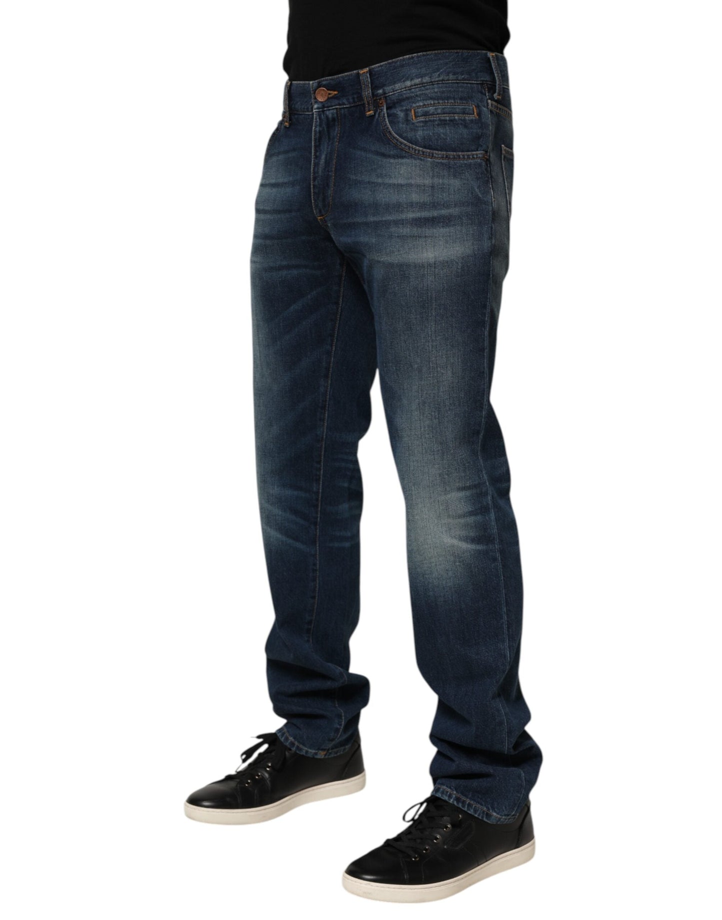 Dark Blue Washed Cotton Skinny Men Denim Jeans