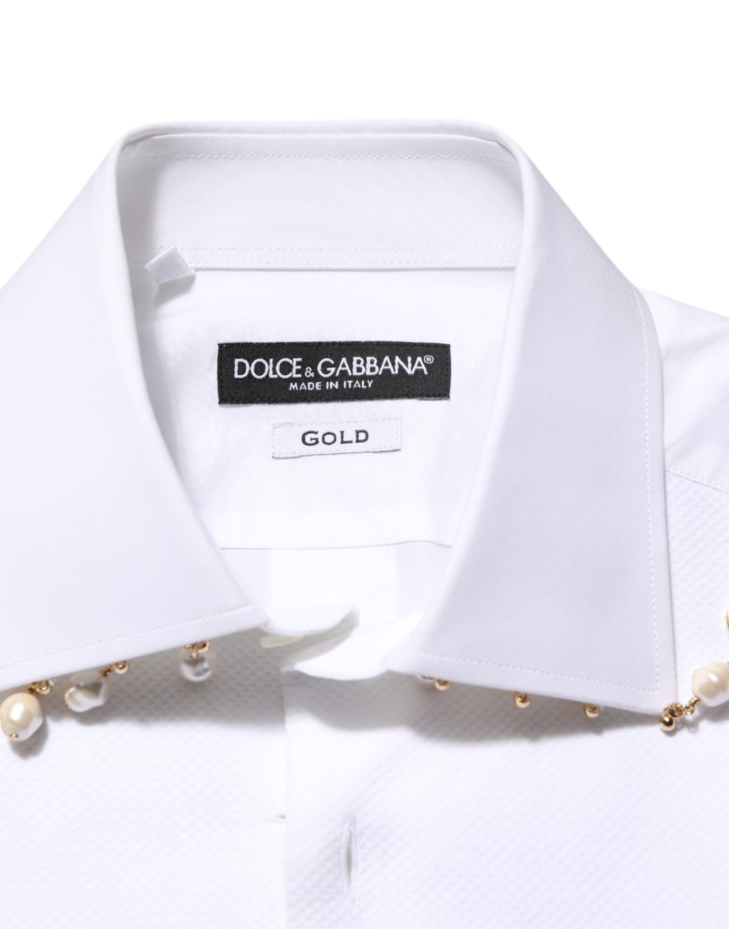 White Cotton DG Logo Pearl GOLD Formal Shirt