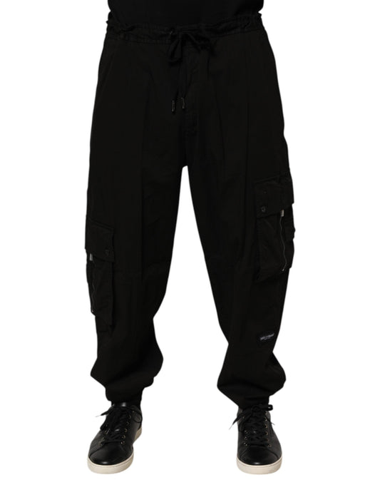 Black Cotton Cargo Jogger Sweatpants Pants