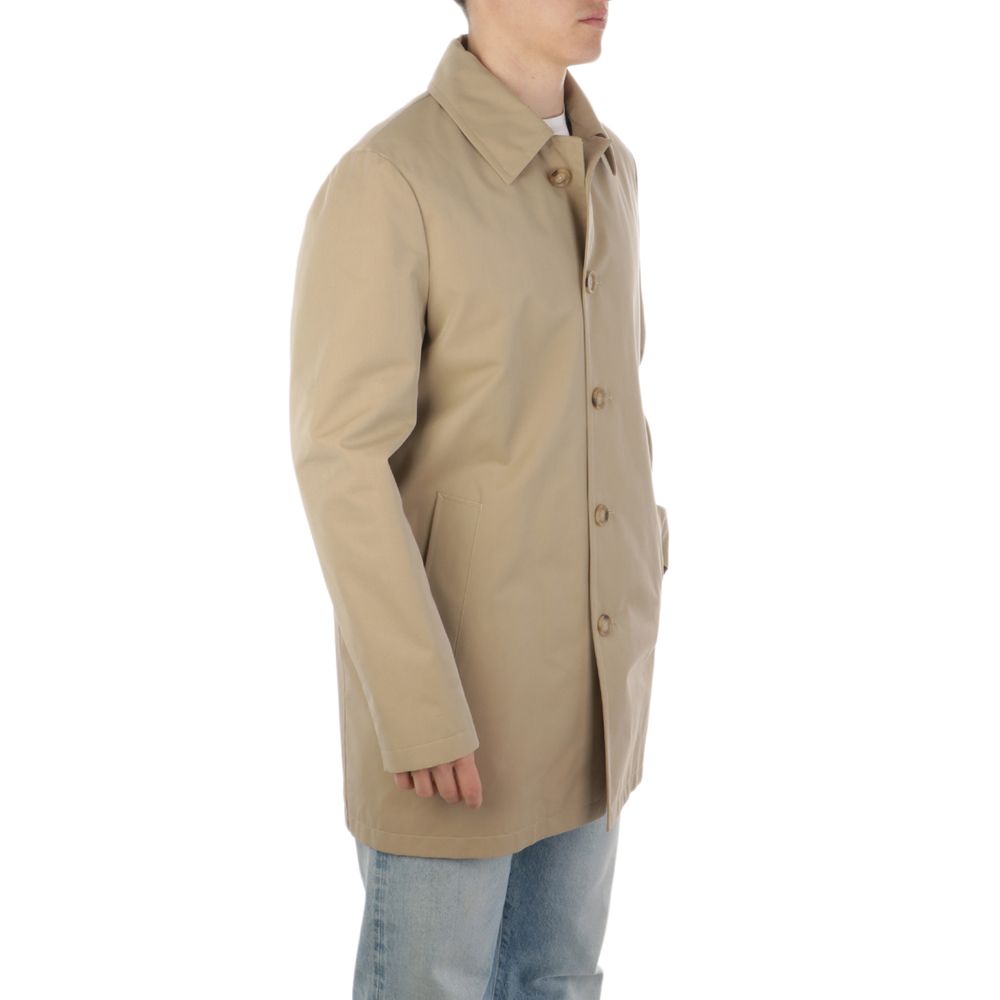 Beige Cotton Men Trench Coat