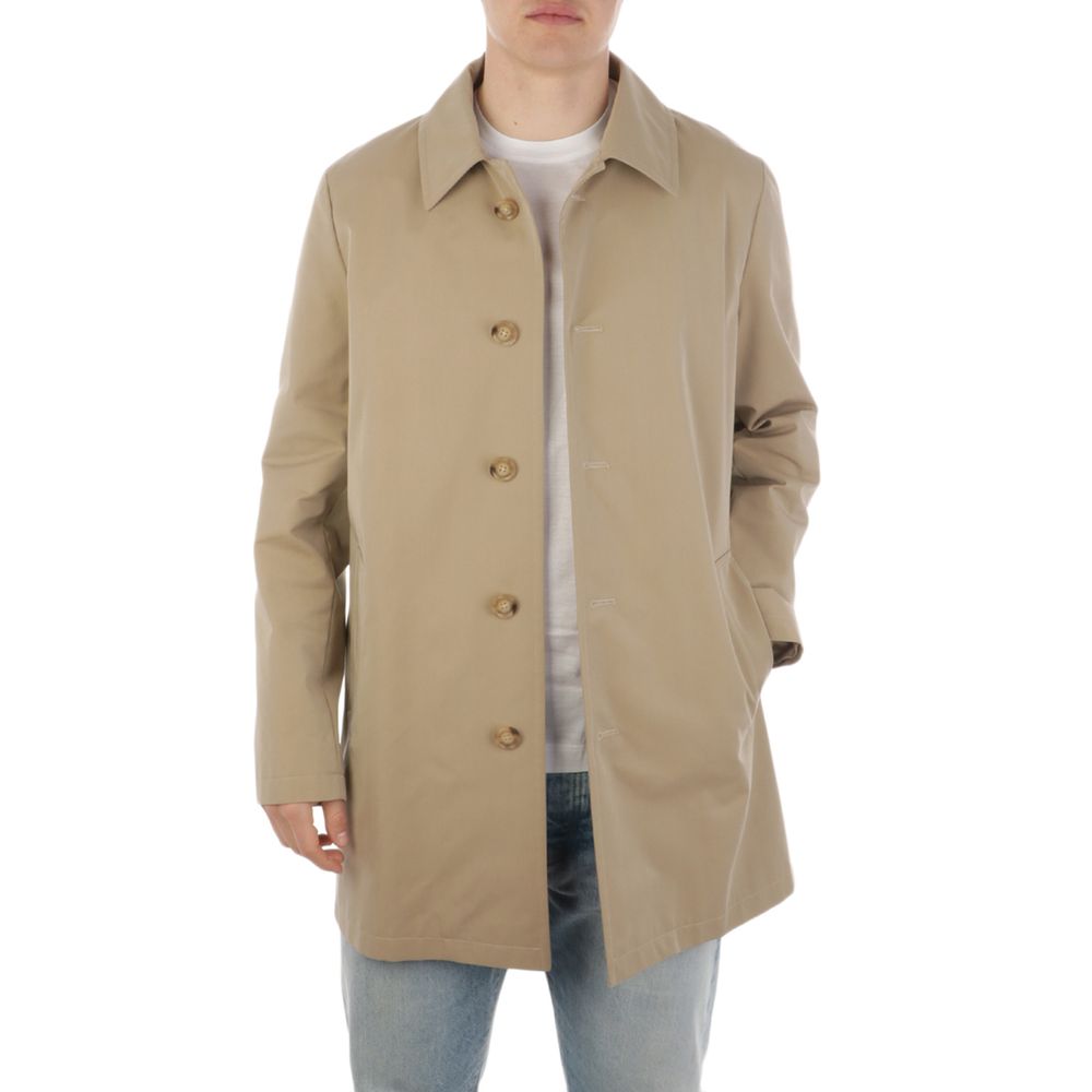 Beige Cotton Men Trench Coat