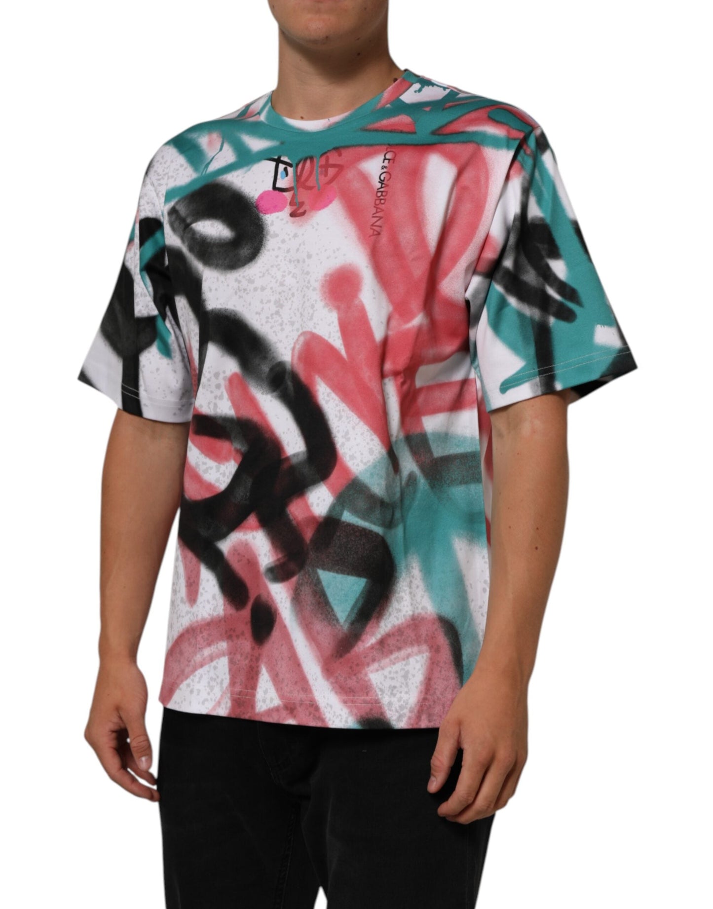 White Graffiti Crew Neck Short Sleeves T-shirt