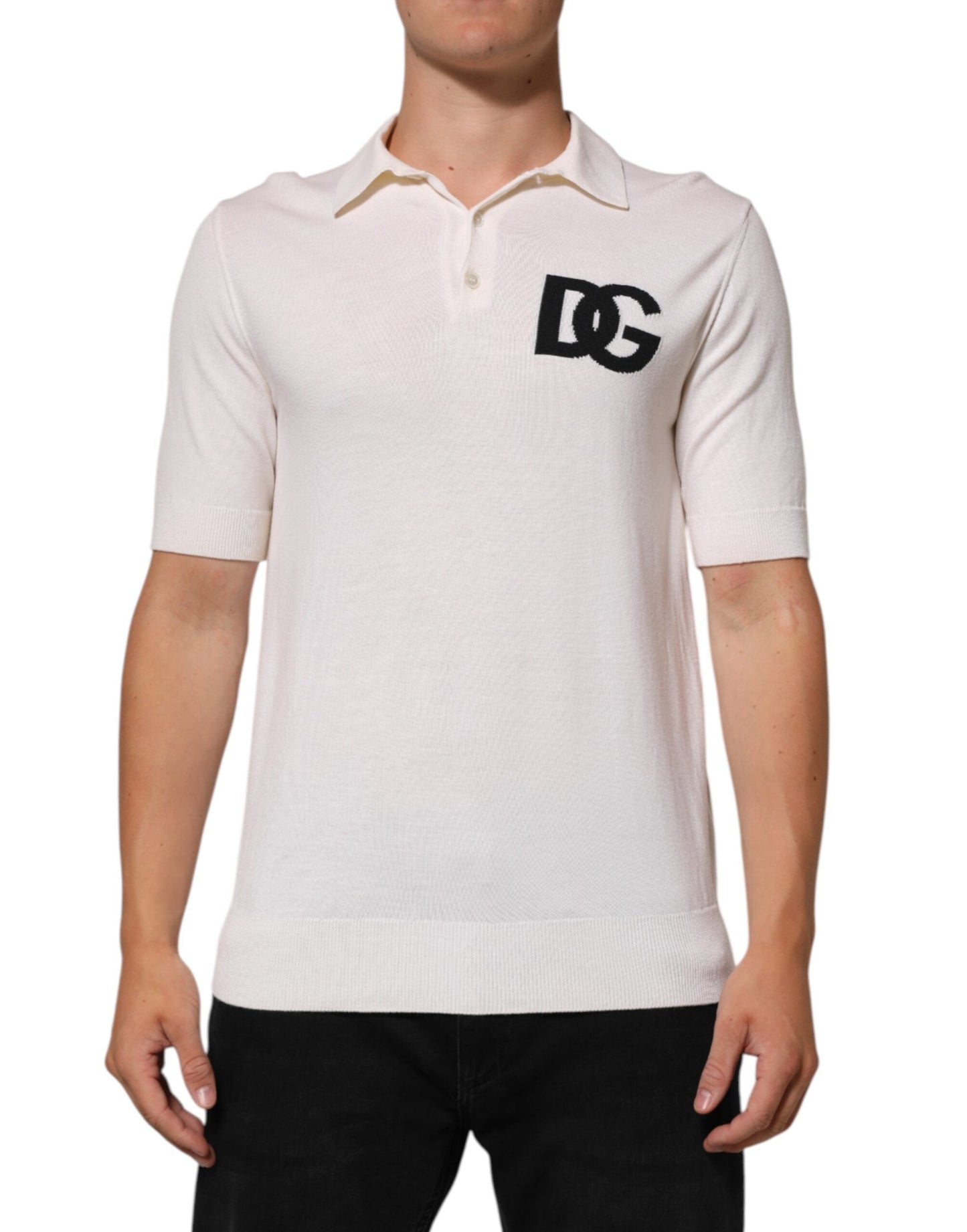White Cotton Collared Short Sleeves T-shirt