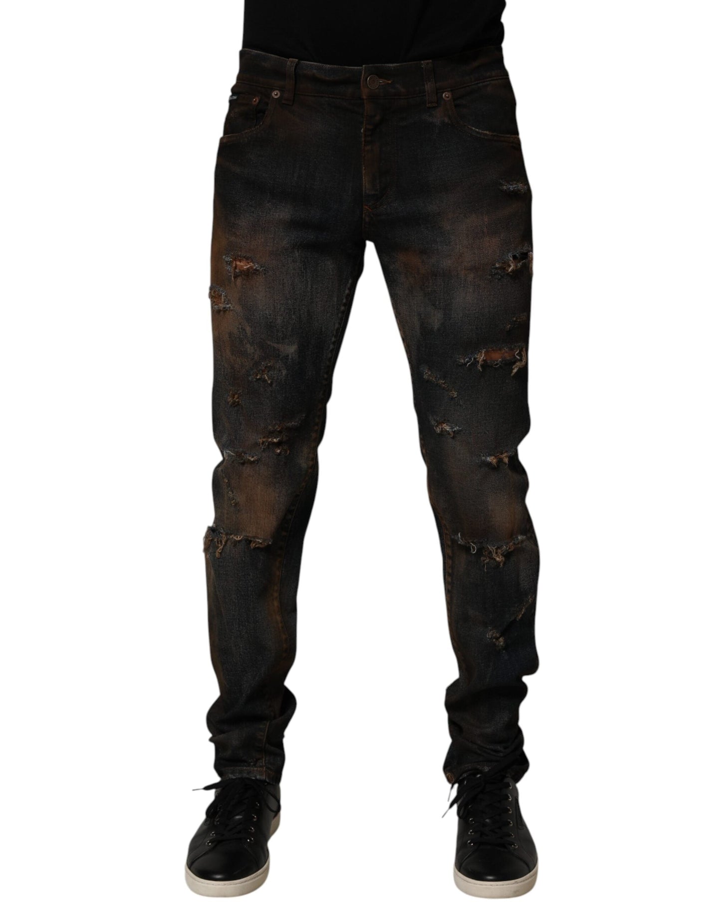 Black Cotton Skinny Tattered Men Denim Jeans