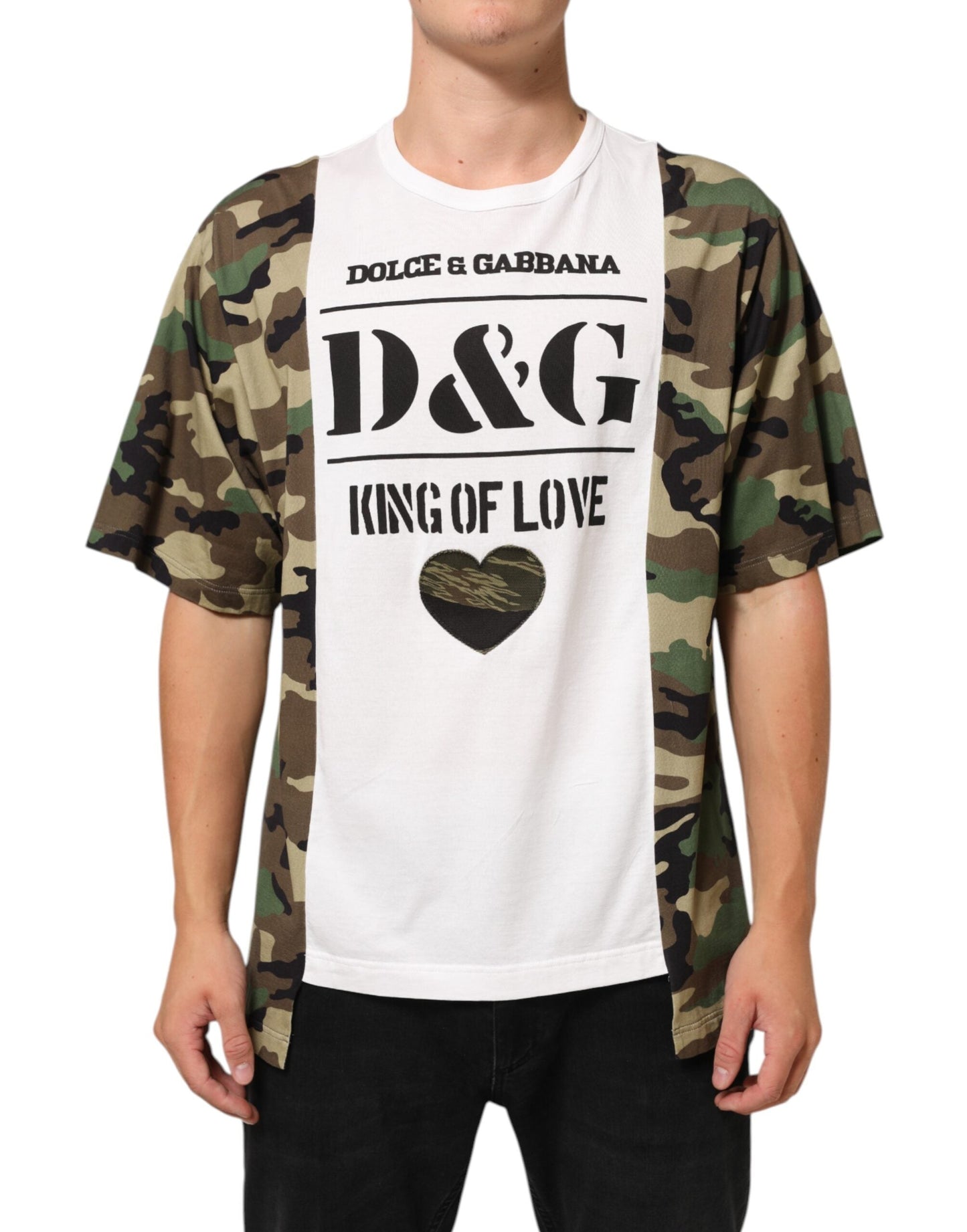 White Logo Camouflage Crew Neck Men T-shirt