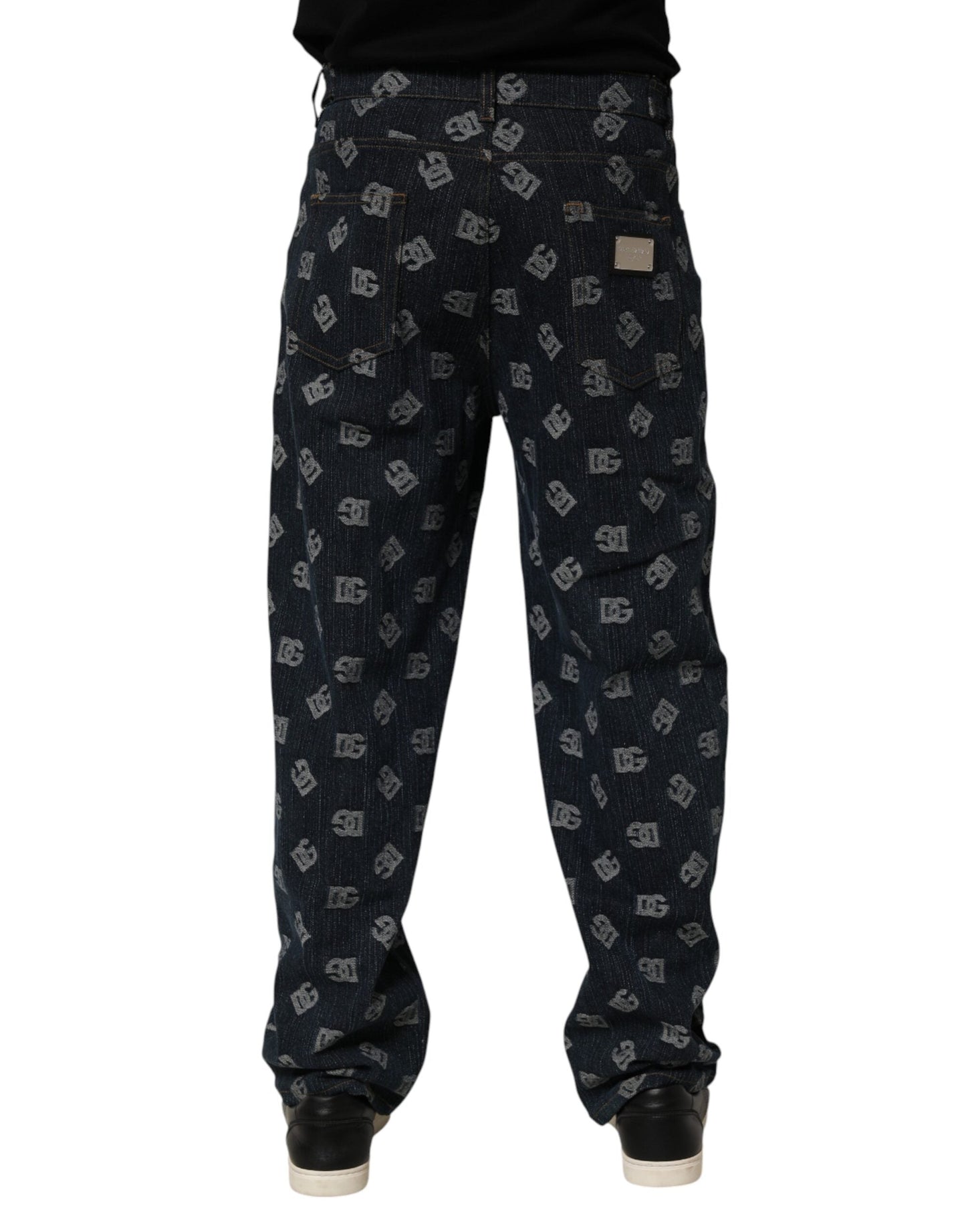 Blue Logo Print Straight Denim Men Jeans