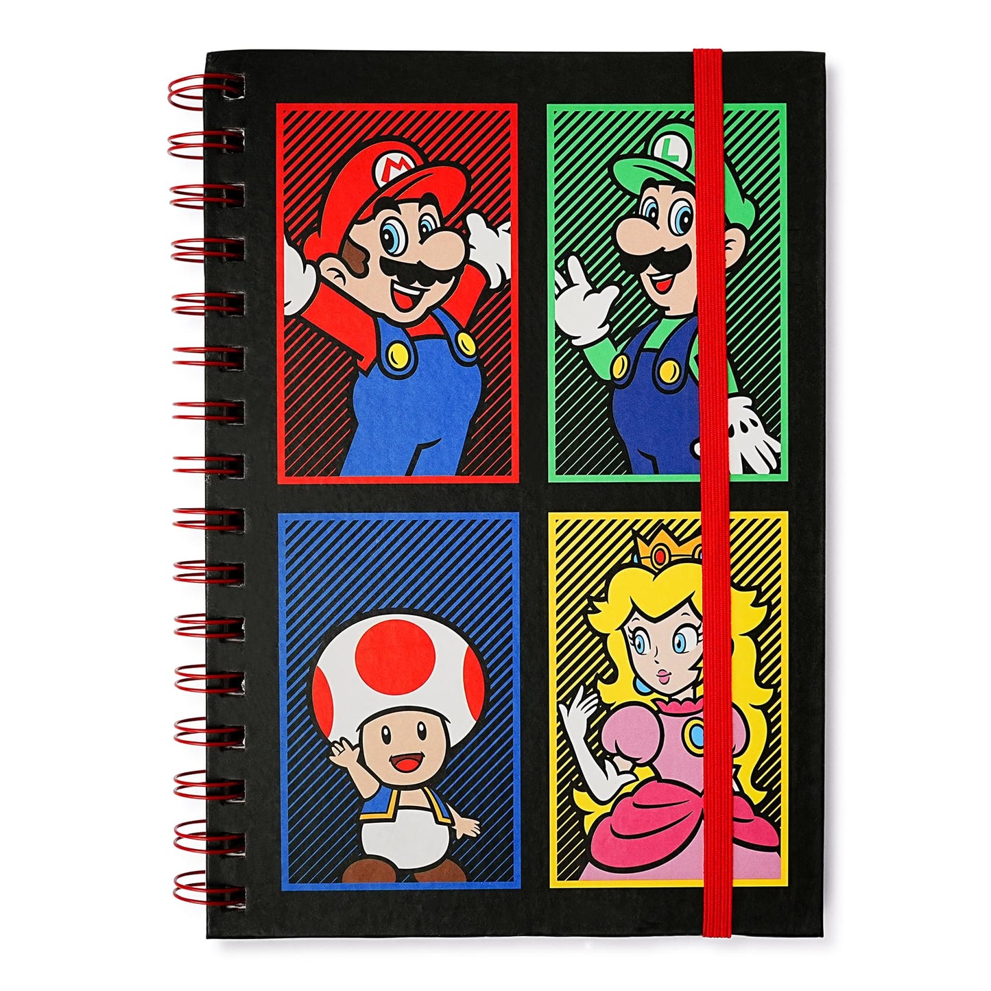 Super Mario 4 Color Spiral Notebook With Elastic Closure
