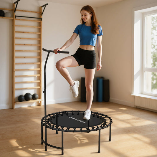 SPORTNOW Rebounder-Trampolin, 5-stufig verstellbarer Griff, Workout-Trampolin, Schwarz