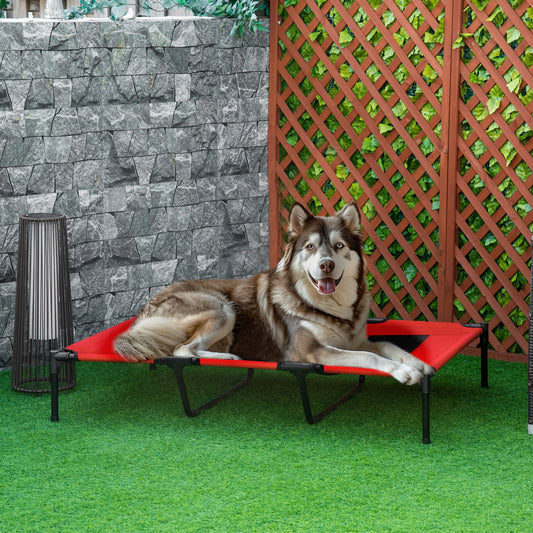 PawHut Hundebett, faltbar, Outdoor-Hundebett, erhöhter Stand, 122 cm x 92 cm x 23 cm, Rot + Schwarz