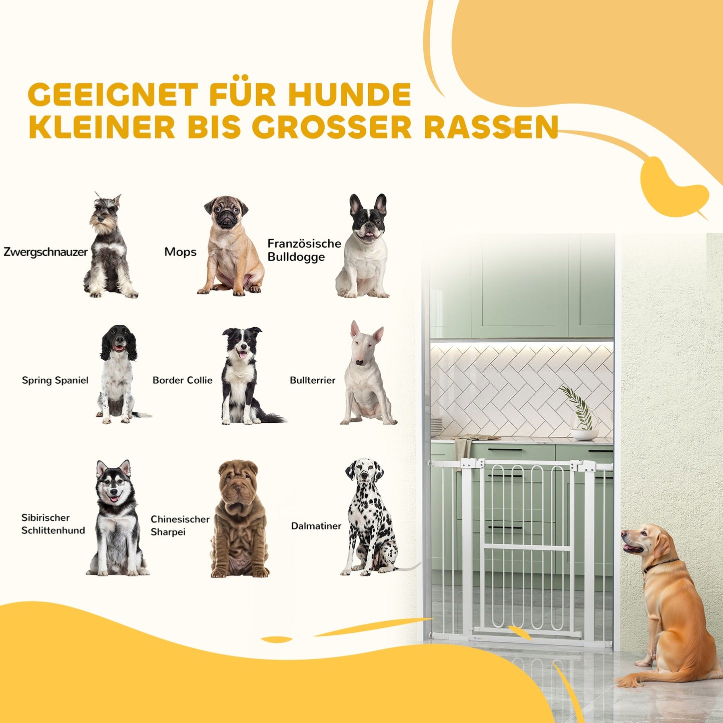 PawHut Türschutzgitter Hund, 76-104 cm Absperrgitter ohne Bohren, Treppengitter