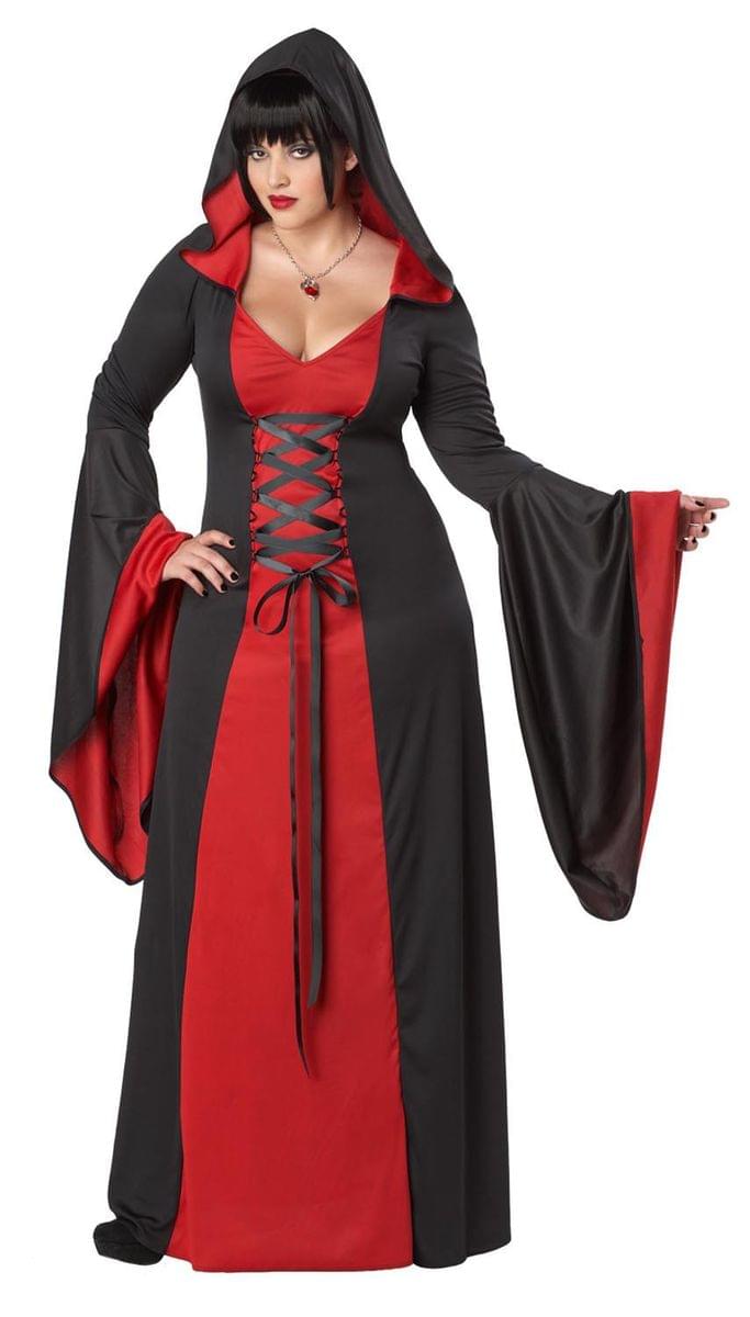 Deluxe Gothic Red Hooded Robe Dress Costume Adult Plus 18-20