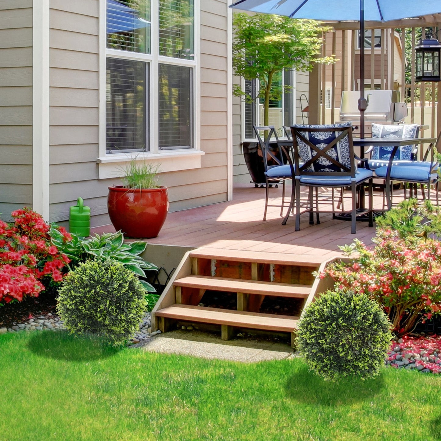 HOMCOM Künstliche Pflanzen im 2er-Set, UV-beständige dekorative Pflanzen, Deko-Pflanzen, Indoor, Outdoor, 45 cm, Grün