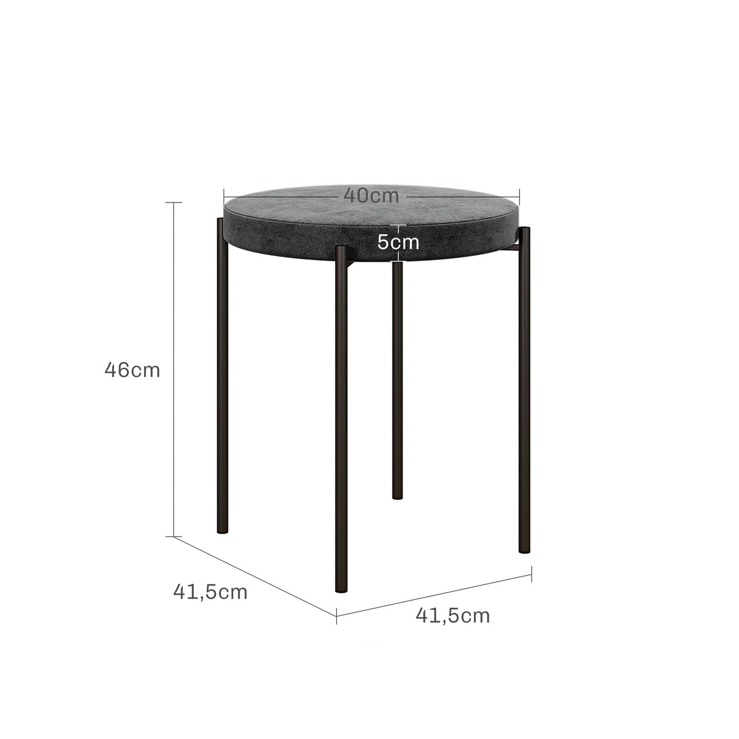 HOMCOM Küchenhocker 4-er Set, stapelbar, Samtoptik, bis 100kg, Stahlrahmen, 41,5 x 41,5 x 46 cm, Dunkelgrau