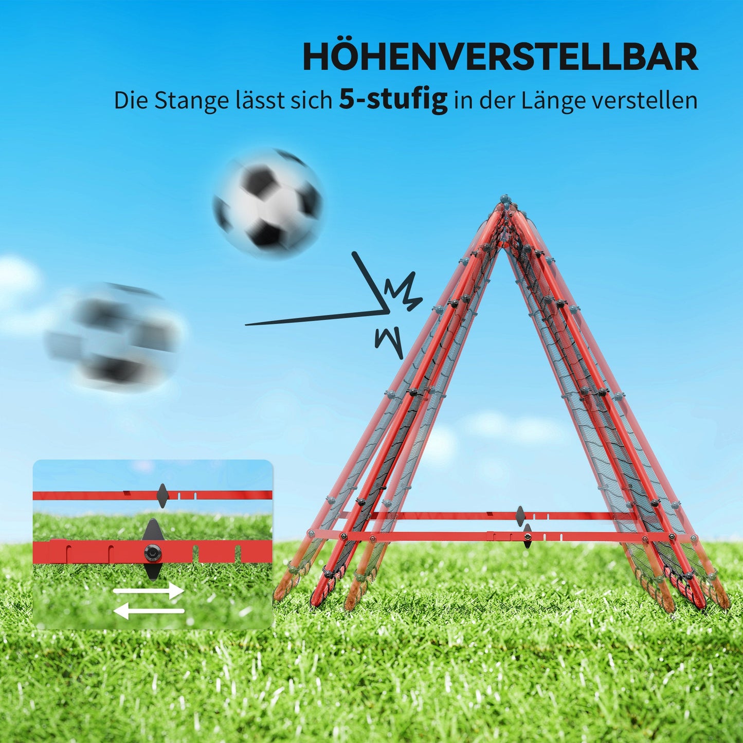 HOMCOM Fußballtor, verstellbar, klappbar, Metallrahmen, 100 x 68-95 cm, Rot