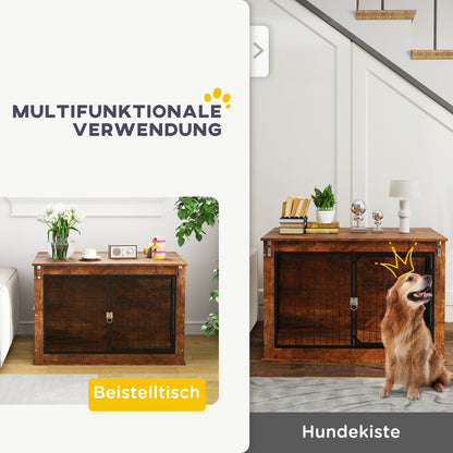 PawHut Hundebox, Transportbox für Hunde, Aufenthaltsbox, für Haustiere, 2 verschließbare Türen, 98 x 60 x 65,5 cm, Braun