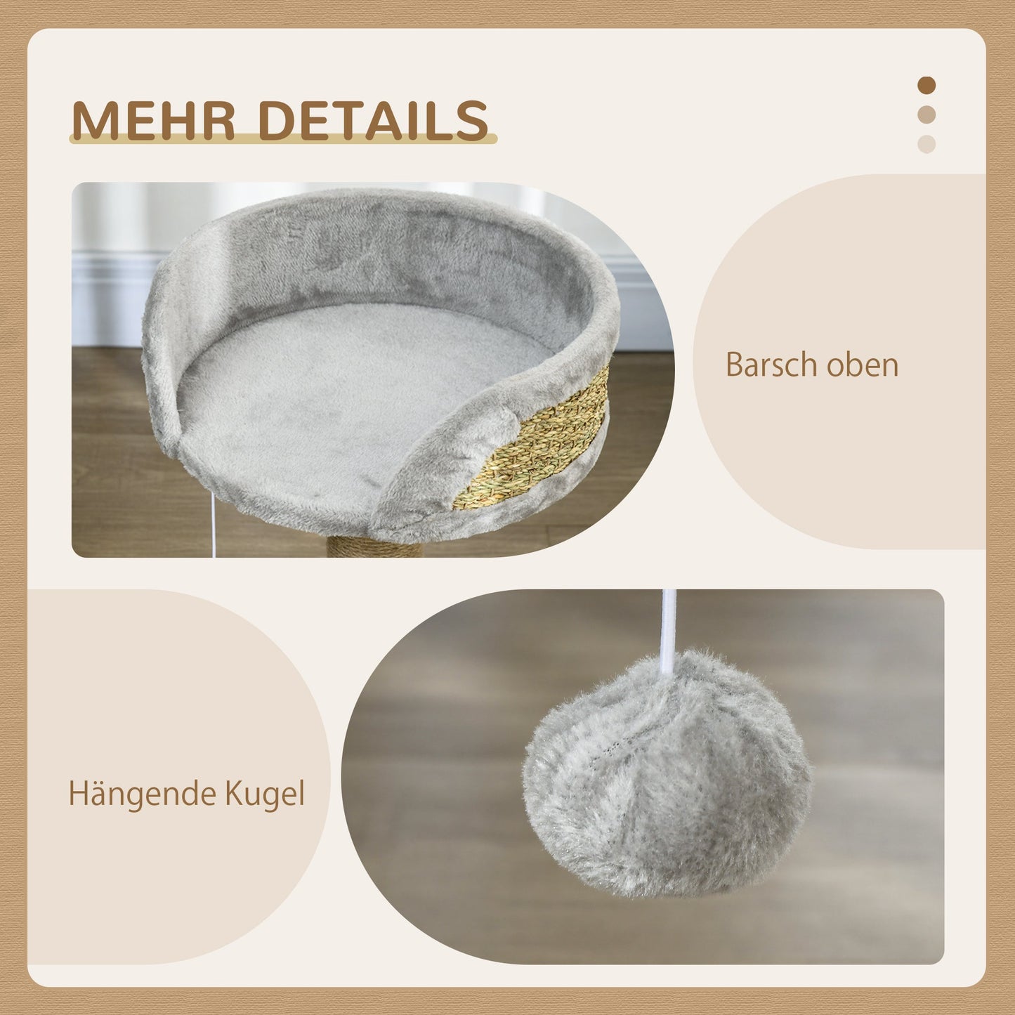 PawHut Kratzbaum Katzenbett Katzenkorb, inkl. Spielball, 40 cm x 40 cm x 49cm, Grau