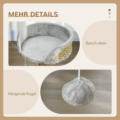 PawHut Kratzbaum Katzenbett Katzenkorb, inkl. Spielball, 40 cm x 40 cm x 49cm, Grau