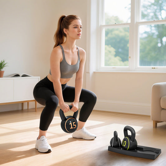 SPORTNOW Kettlebell Set, 3 Kugelhanteln 2,2kg/4,5kg/6,8kg, Kunststoffhülle, Schwarz