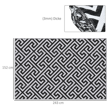 Outsunny Outdoor-Teppich, beidseitig nutzbar, strapazierfähig, Rand gegen Ausfransen, schwarz+weiß, 152 x 243 cm