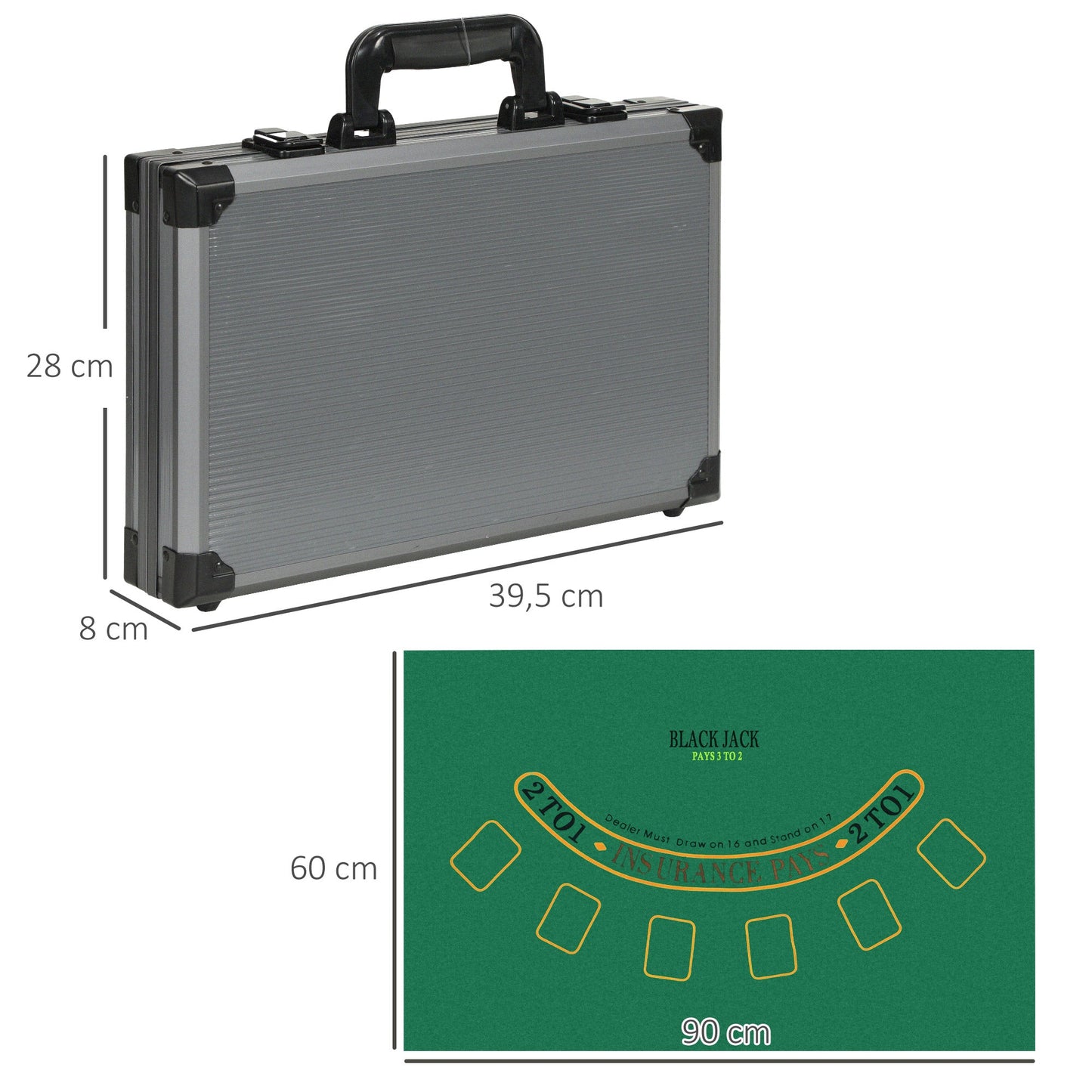 SPORTNOW Poker-Set, Pokerkoffer, 400 Chips, 2 Kartendecks, 5 Würfel, Dealer-Scheibe, Unterlage