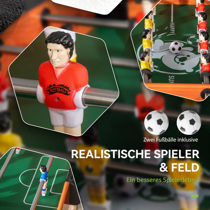 HOMCOM Tischkicker, Tischfußball-Set, 2 Bälle, rutschfeste Griffe, für Kinder und Erwachsene, Punkteanzeige, MDF, Metall, Bunt