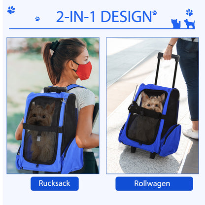 Pawhut Hundetransporttasche, Haustierrucksack, 2-in-1-Design, ausziehbarer Griff, Seitentaschen, Blau, 42 x 25 x 55cm